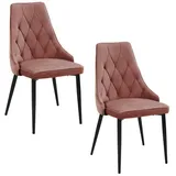 Home Collective Esszimmerstuhl 2er Set Wohnzimmerstuhl Stuhl, Samt mit Metallbeinen, elegant, gesteppt, Polsterstuhl 2x rosa mit schwarzen Beinen rosa