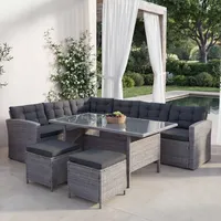 Mendler HWC-A29 Lounge-Set grau + 2 x Hocker