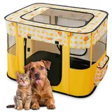 ALLSOPETS Faltbarer Haustierstall Tragbarer Katzen Laufstall Hunde Zelt Hundekäfig für Hund Welpe Freigehege Hundebox Kaninchen Zwinger mit Tragbar Handtasche (Gelbe Karotten, XL)