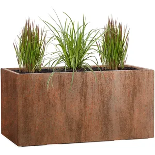 Pflanzwerk® Pflanzkübel TUB Rost Braun 45x100x45cm XXL – Rechteckig – Großer Fiberglas Blumenkübel für außen und innen - Frostbeständig - UV-Schutz – Markenqualität