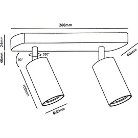 Maclean Brackets Deckenstrahler 2-Flammig 2x GU10 Fassung für LED & Halogen Leuchtmittel bis 35W Deckenleuchte Wandstrahler 55x100mm Drehbar Schwenkbar