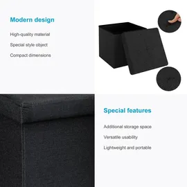 Intirilife Faltbare Sitzhocker 30x30x30 cm in PIANO SCHWARZ - Sitzwürfel mit Stauraum und Deckel aus Stoff mit Mulden - Sitzcube Fußablage Aufbewahr
