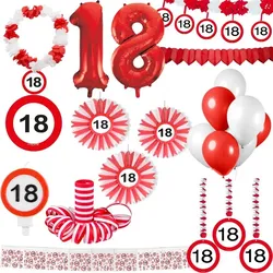 18. Geburtstag Verkehrsschild Partyset Party Dekoration Geburtstag Jubiläum weiss rot