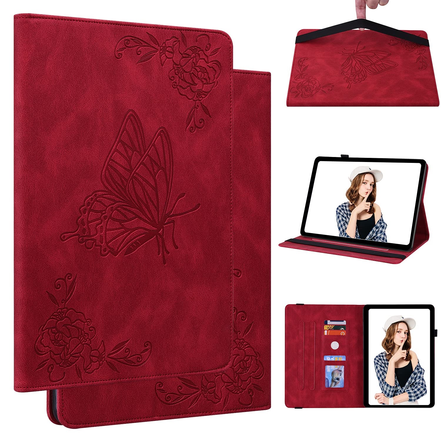 Magnetische Hülle Kompatibel with Lenovo Tab P12, Lenovo Tab P12 PU Leder Klapphülle Magnetische [Standfunktion] [Kartenfächern] Schutzhülle für Lenovo Tab P12 Rot