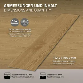 ML-Design PVC Vinylboden Selbstklebende 91,5x15,3cm 64 Dielen Natur Eiche