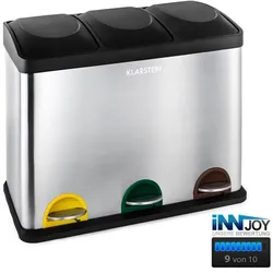 Klarstein Ökosystem Mülleimer Treteimer Mülltrenner 45L (3x15 L) schwarz Silber-Metallic
