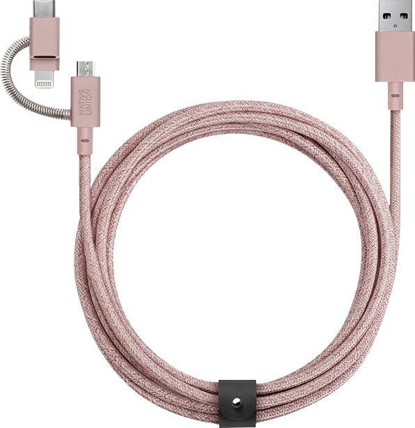 NATIVE UNION Gürtelkabel Universal Smartphone-Kabel, Lightning, USB Typ A, USB-C, Micro-USB (200 cm) rosa