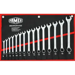 FAMEX 10349-15 Gabel-Ringschlüssel Satz in Tasche - Ringmaulschlüssel - Schraubenschlüssel Satz