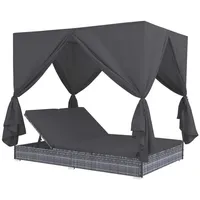 DOTMALL Loungebett Outdoor-Lounge-Bett mit Vorhängen Poly Rattan Grau grau