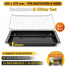 ICQN Backblech 455 x 375 mm, Emailliertmitgitter, (2-St), Backbleche & -Gitter Set, 3 cm Tief, Kratzfest & Rostfrei schwarz Emailliertmitgitter | 45.5 cm x 3 cm x 37.5 cm