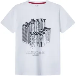 Hackett London für Jungen. HK5000007 Wolkenkratzer-T-Shirt weiß (7Años= 122cm), Lässig, Baumwolle, Kurzarm, Kinderbekleidung