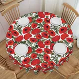 BEULSI Runde Tischdecken mit Mohnblumen-Muster, Baumwolle, Leinen, geeignet für Zuhause, Küche, Dekoration, Party, Weihnachten, Picknick