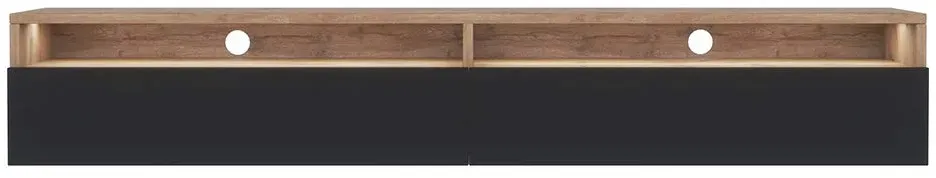 Selsey REDNAW - TV-Schrank/modernes TV-Board für Wohnzimmer, stehend/hängend, 180 cm breit (Wotan Eiche Matt/Schwarz Hochglanz mit LED)