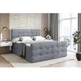 ALTDECOR Boxspringbett mit Matratze (20 cm hoch) und Topper (4 cm hoch), Polsterbett mit Kopfteil und Bettkasten - SOLARIO - 180x200 - H3 / Grau Samt - Grau