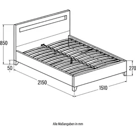 Home Deluxe - LED Bett Asteroid - Dunkelgrau, 140 x 200 cm - Inkl. Lattenrost I Polsterbett Bett inkl. Beleuchtung