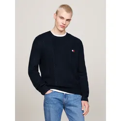 Sweatshirt »TJM SLIM CABLE KNIT CNECK«, mit bestickten Markenlogo, Strickmuster, Gr. S, Dark Night Navy, , 45514049-S
