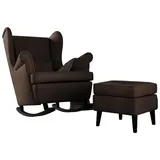 GREKPOL Schaukelsessel mit Hocker Ohrensessel Relaxliege Fernsehsessel Liegesessel gepolstert (4 Knöpfe, Falcone Brown)