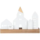 räder Teelichthalter Städtchen Holz/Porzellan Weiß