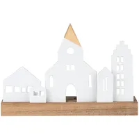 räder Teelichthalter Städtchen Holz/Porzellan Weiß