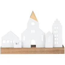 räder Teelichthalter Städtchen Holz/Porzellan Weiß