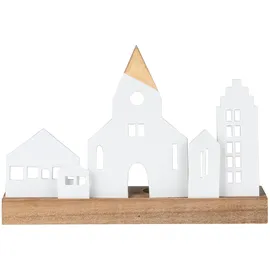 räder Teelichthalter Städtchen Holz/Porzellan Weiß