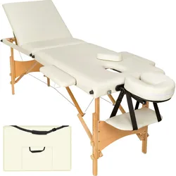 TECTAKE 3 Zonen Massageliege mit Polsterung und Holzgestellbeige