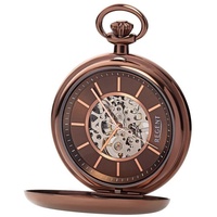 Regent Taschenuhr P-769, (mit dazu passender Kette), Uhrwerk sichtbar sklettiert braun