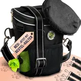 GIZZY® Leckerlitasche für Hunde + REGENHAUBE I Leckerlibeutel für Hunde mit praktischer Einhand-Öffnung I Hunde Leckerlitasche für Training & Welpenerziehung I Gassi Tasche Hund [Schwarz]