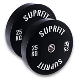 SUPRFIT Gummierte Fitness Bumper Plates 50mm Gewichtsscheiben aus Vollgummigranulat - Gewicht: 2x25kg, Stoßabsorbierende Hantelscheiben 50mm fürs Hanteltraining, Gewichtscheiben - Farbe: Schwarz/Weiß