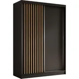 AX Living Schwebetürenschrank, Schwarz, Walnuss, Kunststoff, Teilmassiv,Kiefer, Rechteckig, 150x216.1x61 cm, Hergestellt in Europa, FSC Mix, Reach, Schlafzimmer, Kleiderschränke, Schwebetürenschränke