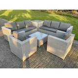 Rattan Gartenmöbel Set mit 2 Sessel Sofa Beistelltisch Quadrat Couchtisch Helles Grau - Fimous