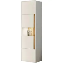 furn.design Stauraumvitrine Center Weiß, Eiche Wotan, Holzwerkstoff, Nachbildung,Eiche, Uni, Holz Optik, 3 Fächer, 50x197x40 cm, Wohnzimmer, Wohnwände, Vitrinenschränke
