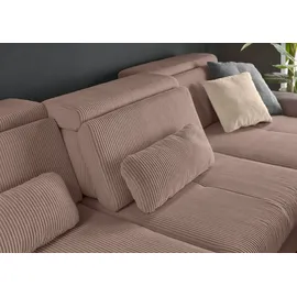 Set One by Musterring Ecksofa »SO 3400 Sitzhöhe 47cm oder 49cm, Sitztiefe verstellbar, B/T: 307/195cm« whlw. mit Funktion, Kaltschaum, in Cord, rose, Sitzhöhe 47