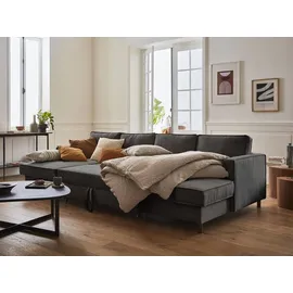 best mobilier Lisa Design Jake Wohnlandschaft U-Form, 7-Sitzer, mit Schlaffunktion und Bettkasten, aus Cord Dunkelgrau
