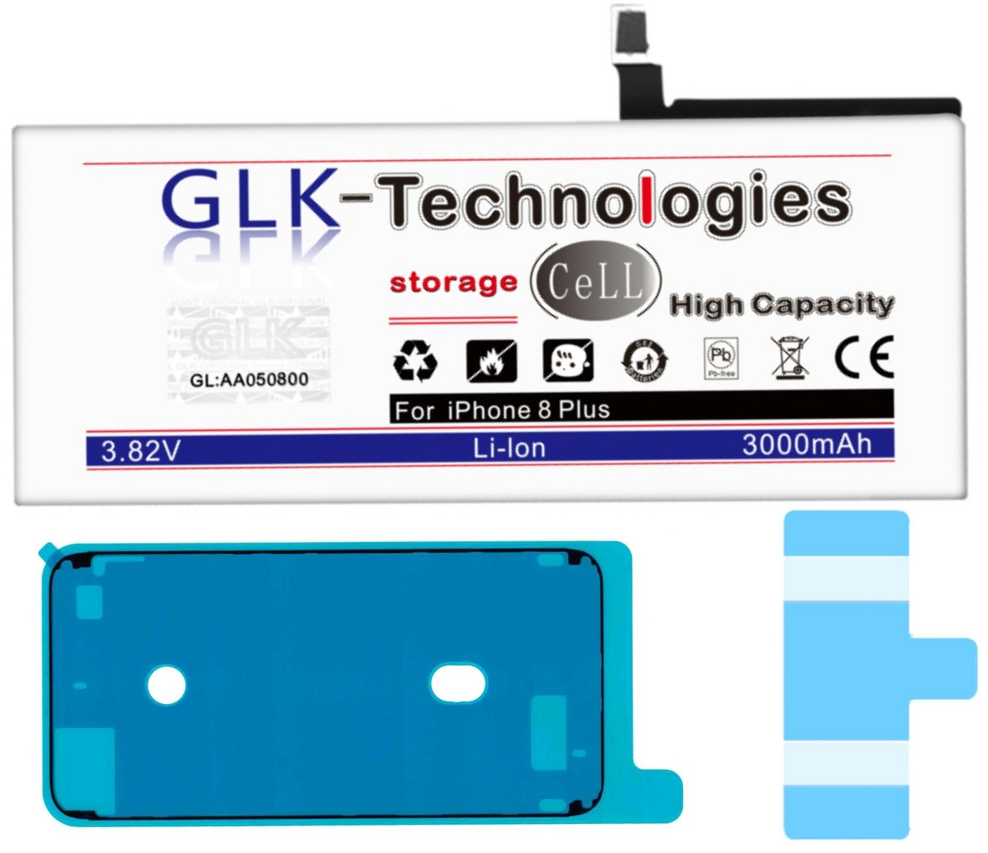 GLK-Technologies Verbesserter Ersatz Akku für iPhone 8 Plus 2X Klebebandsätze Smartphone-Akku 3000 mAh (3,8 V)