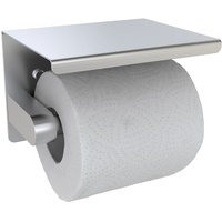 Toilettenpapierhalter mit 14cm Ablage Ohne Bohren, Edelstahl Klorollenhalter Wandmontage, Silber