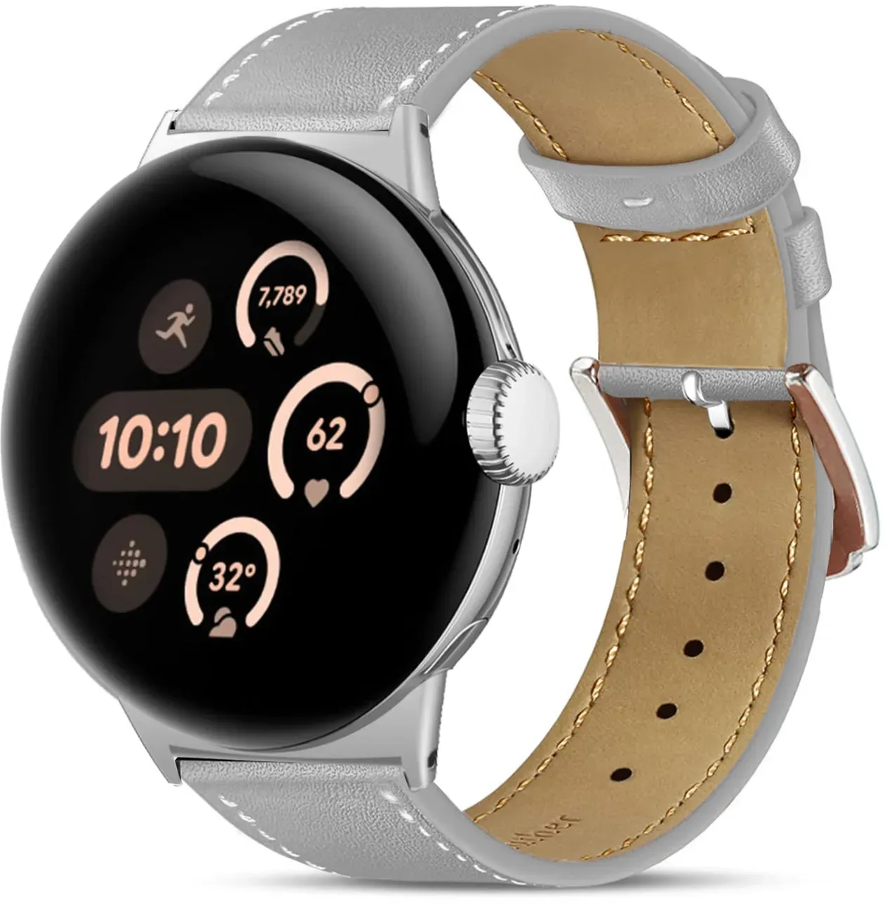 Strap-it Google Pixel Watch 3 Armband Leder für Google Pixel Watch 3  - 45mm - Grau - Schnallenverschluss