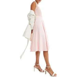nachhaltiges Damen Sommer-Kleid mit Spitze Frühlings-Kleid tailliertes Midi-Kleid 925720 Rosa - 40/42