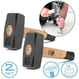STAHLWERK Fäustel 2er Set 1500g Plattenhammer aus Carbon-Stahl Holzstiel