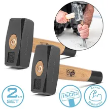 STAHLWERK Fäustel 2er Set 1500g Plattenhammer aus Carbon-Stahl Holzstiel