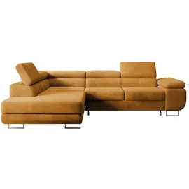 Selsey Stevil - L-Sofa mit Schlaffunktion, Bettkasten, Ottomane rechts, Veloursbezug Creme