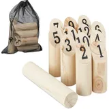 Relaxdays Kubb Wikingerspiel, finnisches Wurfspiel, Holz, Outdoorspiel mit Nummern, Erwachsene u. Kinder, Tasche, Natur, 1 Stück