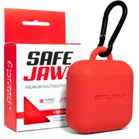 Safejawz Premium Mundschutzetui mit Karabinerhaken. Einzigartiges, langlebiges und flexibles Silikondesign, um Zahnfleischschutz geschützt, sicher/sauber zu halten. Einheitsgröße. (Rot)