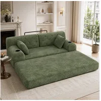 HAUSS SPOLE Schlafsofa 2-Sitzer mit Metallrahmen,Loungesofa Klappsofa mit Seitentaschen,Grün, Sofabett Loungesofa mit Schaumstoff-Füllung und Metallrahmen, Polstermöbel Loungesessel für Wohnzimmer und kleine Räume grün