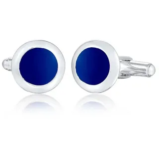 Kuzzoi Manschettenknöpfe Basic Rund Klassik Geo Emaille Blau 925 Silber, Kreis silberfarben