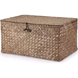Aufbewahrungskorb aus Seegras mit Deckel – Aufbewahrungsbox für Schreibtisch und Badezimmer, Regale, dekorativer Korb – multifunktionaler Aufb... - Braun