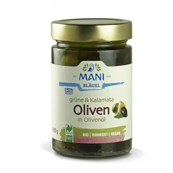 MANI - Bio Grüne & Kalamata Oliven in Olivenöl mit Zitrone 280 g