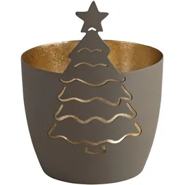 Giftcompany [SA2026/08] Madras, Windlicht, M, Motiv: Tannenbaum, Flannel/Gold, H12,5cm, D10cm