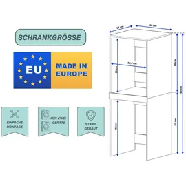 raumhirsch furniture Waschmaschinenschrank, Grau, Holzwerkstoff, Holz Optik, Rechteckig, 66x180x65 cm, Waschküche, Waschmaschinenschrank