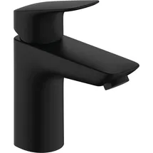 Hansgrohe Logis 100 mit Push-Open Ablaufgarnitur - Waschtischarmatur Ablauf, Wasserhahn Bad mit Auslauf Höhe 100mm, Mischbatterie Waschbecken wassersparend (EcoSmart), Mattschwarz